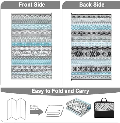 Outdoor Plastic Straw Rug 9x18 Large Floor Mat Boho Waterproof Rug for Patio Reversible Rug for Outdoors RV Beach Patio Camping Backyard Deck Picnic Camping Outside Grey Teal - Image 6