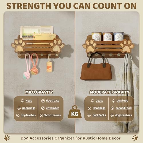 MTERSN Acacia Wood Dog Leash Holder for Wall for Dog Dad Gift, Brown - Image 6