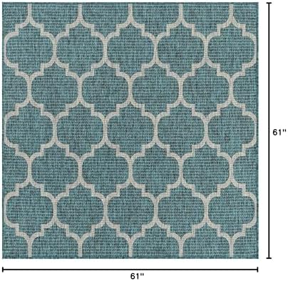 Unique Loom Outdoor Trellis Collection Area Rug (5' 1" Square, Teal/ Gray) - Image 2