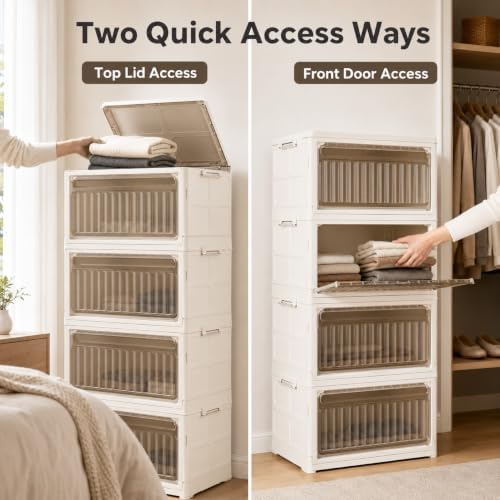 106QT Stackable Storage Bins with Lid, 4-Tier Collapsible Storage Cabinet - Image 6