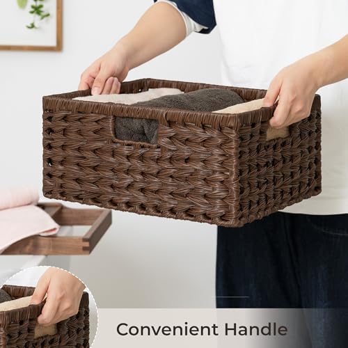 GRANNY SAYS Wicker Storage Baskets for Shelves, Plastic Brown Basket,1-Pack - Image 6