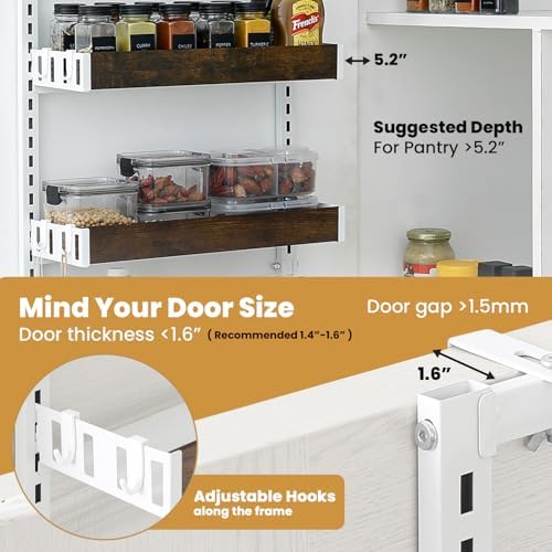 Over-The-Door Organizer – 6-Tier Wooden Pantry Storage Shelf with 12 Hooks, Wall-Mount or Hanging Spice Rack for Kitchen, Bathroom, or Closet - Image 3