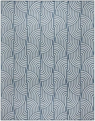 Gertmenian Indoor Outdoor Modern Area Rug - 8x10 Large, Fade Resistant, Ideal for High Traffic in Living Room, Bedroom, Patio - Geometric, Dk. Blue, 25527 by Gertmenian