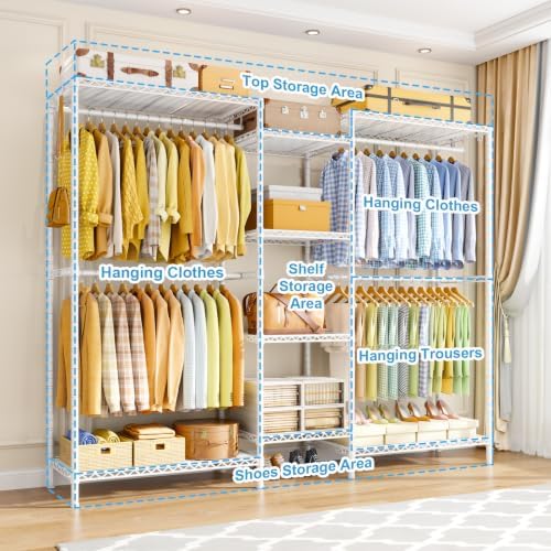 Ulif E4 Plus Heavy Duty Clothes Rack, White Metal Closet Storage System - Image 4