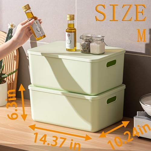 4 pack large plastic White storage bins with Lids, Toy Box Chest with Handle，Organizer Containers Baskets for Baby,Nursery，Shelves，Playroom, Bedroom，Office,Closet，home (Light Green, 4M) - Image 6