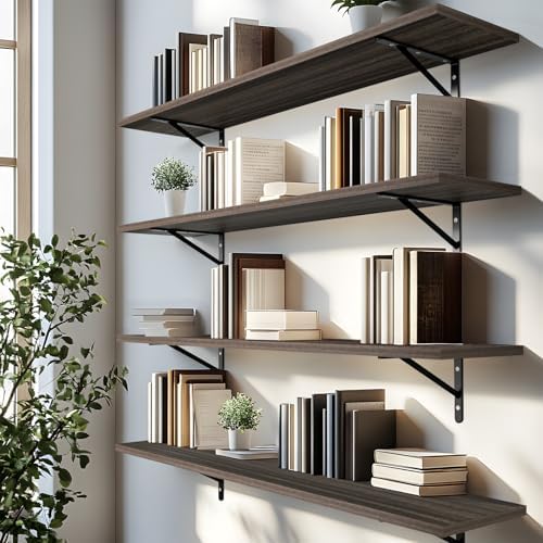 Kaboon 27 inch Long 10 inch Deep Floating Shelves for Wall Set of 2, Large Open Shelves Wall Mounted, Space Saving Home and Commercial Use, Eucalyptus - Image 6