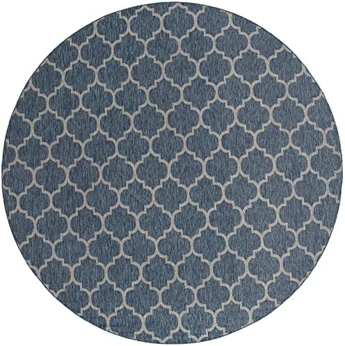 Unique Loom Outdoor Trellis Collection Area Rug - Trellis (Round 13' 0" x 13' 0", Navy Blue/ Ivory) - Image 2