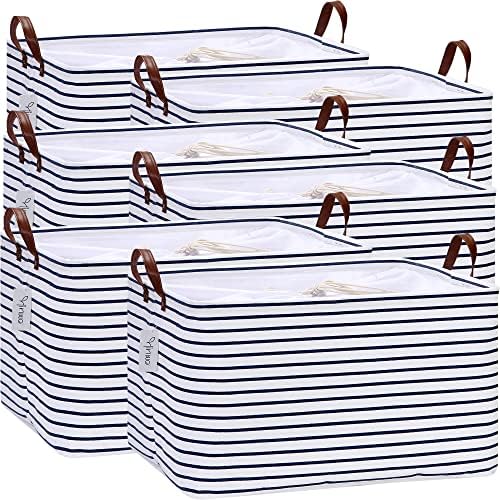 Hinwo 70L Extra Large Canvas Storage Bin with Lid and Handles, 6-Pack by Hinwo