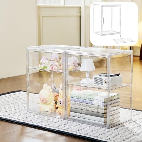 LXLXXL 2 Tier Stackable Shelf Acrylic Display Case with Magnetic Lid 4-Pack - Image 2