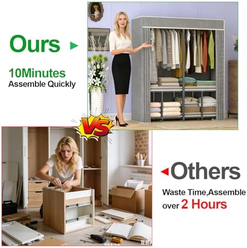 Premium Strong Heavy Duty Clothes Rack with Cover, 95% Assembled Freestanding Fordable Clothing Racks for Hanging Clothes, 71" Lx71 H,Black - Image 5