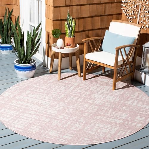 SAFAVIEH Washable Rug Outdoor Courtyard Collection - 6'7" Round, Pink & Ivory, Non-Shedding & Easy Cleaning, Ideal for Patio, Backyard, Mudroom (CY8451-56221) by Unknown