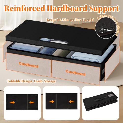 StoreHappily Under Bed Storage Containers with Lids, 3 Pack Foldable Black - Image 4