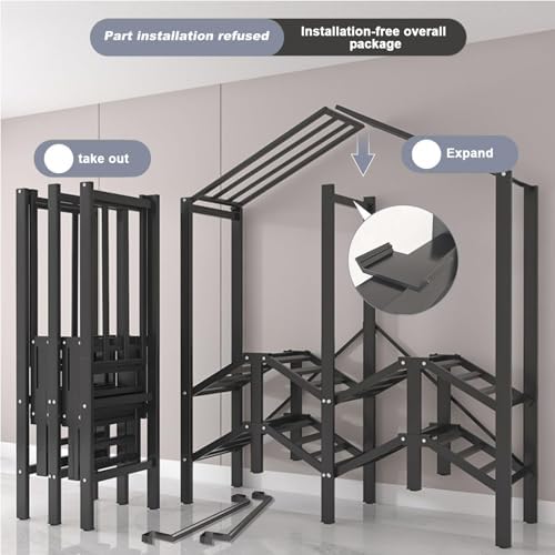 FPIGSHS Portable Wardrobe Closet Rack,1100lbs,Heavy-Duty Foldable Garment Rack With Cover，Freestanding Clothes Organizer System,enclosed Curtain Armoires For Hanging Clothes For Bedroom (150cm/59in) - Image 4