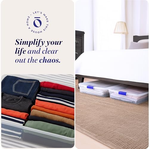HOMZ 2-Pack Under Bed Storage, Clear Plastic Containers with Lids, 56 Quart, Blue Latch - Stackable Underbed Organizer Bins for Shoes, Bags, Clothes, and Towels - Image 6