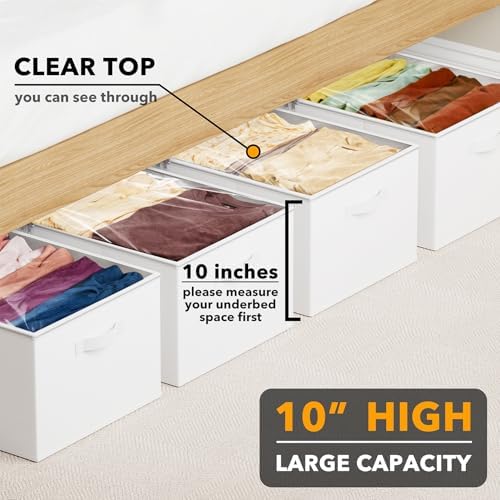 SpaceAid 4 Pack 10" High Under Bed Storage Containers, Large Underbed Storage Organizer Bins with Lids for Bedroom, Dorm, Clothes, Closet Organization, Bed Sheets and Blankets (White) - Image 2