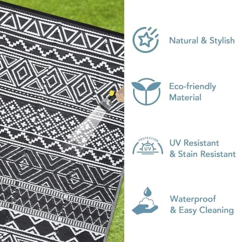 Large Outdoor Rug 10x14 Plastic Straw Rug for Patio Boho Reversible Mats Waterproof Camping Rug for RV Camping Beach Deck Picnic Backyard Camping Porch Easy Cleaning Floor Mat Black White - Image 6