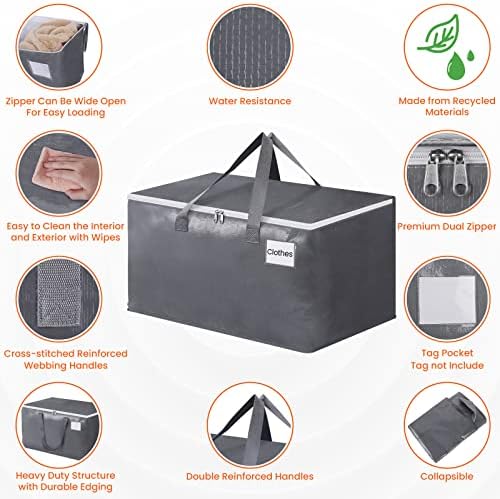 BlissTotes Large Moving Bags, Storage Bags with Zippers, Handles Moving Supplies with lids, Heavy Duty Totes for Storage Bags for Space Saving, Moving and Storing 93L, 12 Pack - Image 3