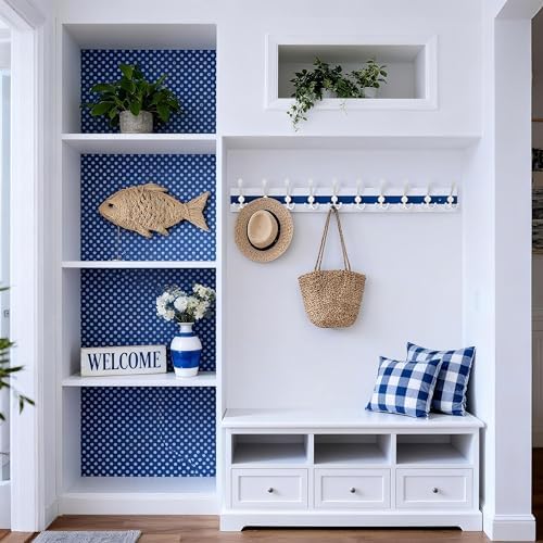 SKOLOO Coastal Coat Rack Wall Mount-38-1/8 Beach House Entryway Wooden Coat Hook with 10 Hooks for Hanging Coats, Hats or Towels, Oceanfront Cottage Core Collection, White & Blue, Pack of 2 - Image 6