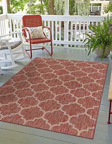 Unique Loom Outdoor Trellis Collection Area Rug (2' x 3' 1" Rectangle, Rust Red/ Ivory) by UniqueLoom