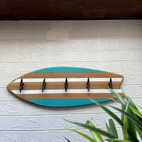 Things2Die4 Surfboard Wall Hook Rack, 28 Inch Wood and Metal, 5 Cleat Hooks - Image 7