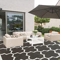 9' x 12' Plastic Straw Rug, Outdoor Patio Rug, RV Large Floor Mat for Outdoors, RV, Patio, Backyard, Deck, Picnic, Beach, Trailer, Camping, (Black & White | Flower) by Unknown