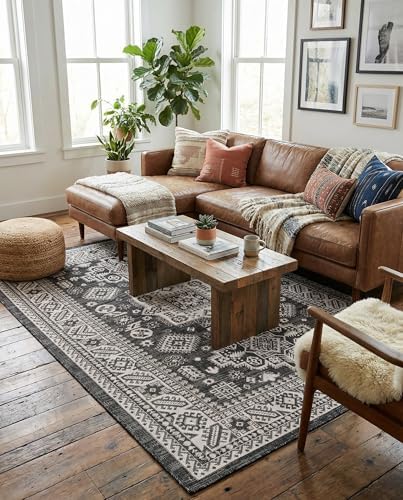 Rugs.com - Outdoor Aztec Rug – 5' 3 x 8' Charcoal Gray Indoor/Outdoor Rug – Perfect for Patios, Decks, and Porches - Image 4