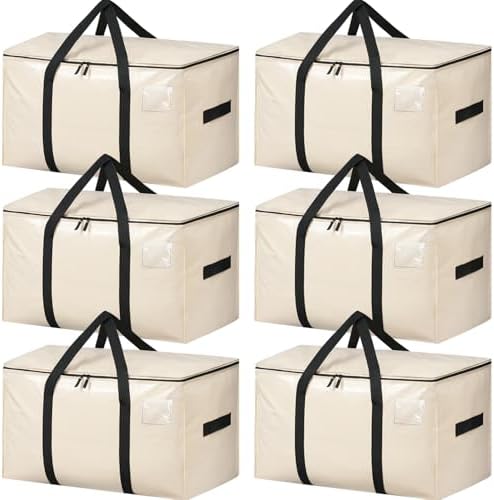 BAGAIL Heavy Duty Moving Bags with Strong Handle, Extra Large Moving Boxes, Storage Tote for Clothes, College Moving Supplies(Beige, 6 Pack) by BAGAIL