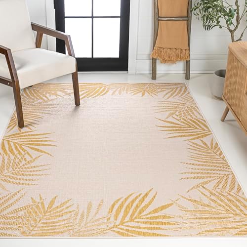 JONATHAN Y Palm Frond Border Indoor Outdoor Area Rug 3X5 Yellow/Cream, Isla Coastal Cottage for Backyard, Patio, Porch, Easy-Cleaning, High Traffic, Pet-Friendly, Non-Shedding (TSN207A-3) - Image 4