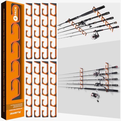 PLUSINNO H5 Horizontal Fishing Rod/Pole Holders for Garage, Wall Ceiling Mounted Fishing Rod Holder, Aviation Aluminum Fishing rod rack Holds up to 5/10/20 Rod or Combos Fishing Gear and Gifts for Men by PLUSINNO