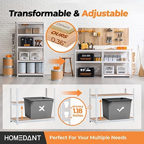 HOMEDANT 35.9" W 5 Tier Heavy Duty Garage Shelving Adjustable Metal Rack Storage Shelves Standing Shelf Unit Organizers Pantry Closet White 2Pack - Image 4