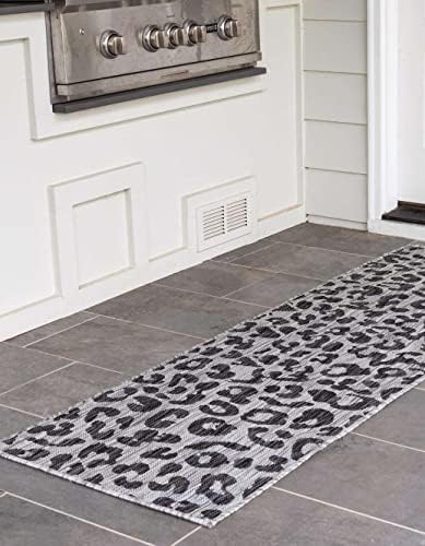 Unique Loom Outdoor Safari Collection Area Rug - Leopard (2' x 8' Runner, Light Gray/ Gray) - Image 4