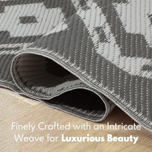 PASAMIC 9x18ft Outdoor Rug Waterproof, Reversible Plastic Straw Outdoor Patio Rug Clearance, Portable Indoor Outdoor Carpet for Patio, RV, Deck, Balcony, Backyard, Picnic, Beach, Square Dashed Gray - Image 6