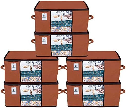 Kuber Industries 6 Pack Under Bed Storage Bags | Clothes Organizer | Non Woven Duvet, Blanket Cover | Clear Window & Premium Zipper | by Kuber+Industries