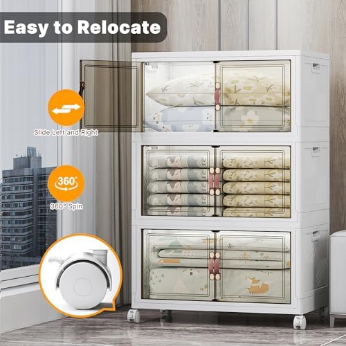 UAMFURI Stackable Storage Bins, 525QT Collapsible Drawers with 1 Lid - Image 5