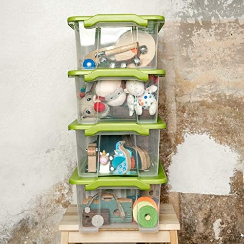 Rotho Evo Safe Keeping Set of 3 Storage Boxes 15 L with Lid, Food-Grade Plastic (PP) BPA-Free, Transparent/Green, 15 L (39.3 x 28.3 x 23.0 cm) - Image 2