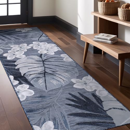 Luul Home Floral Indoor Outdoor Runner Rugs 2x7 Entryway Rug, Kitchen, Hallway Rug Washable Stain Resistant Outside Carpet Navy 2 x 7 - Image 5
