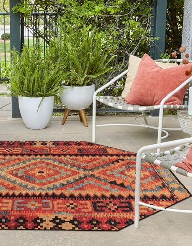 Unique Loom Outdoor Tribal Collection Area Rug - Tortuguero (7' 10" Octagon Multi/Blue) - Image 3