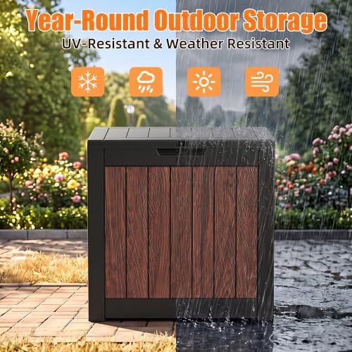 Vixzen 35 Gallon Deck Boxes Outdoor Waterproof, Lockable Resin Storage Box with lid for Furniture Cushions, Weatherproof Containers Outside Storage Boxes for Garden Patio Tools(Black Cognac Walnut) - Image 4