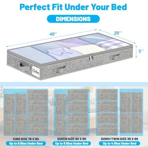 5 Inch Low Profile Under Bed Storage Drawer 4 Pack, Lightweight Underbed Clothes Storage Container Bins With NO STURCTURE, Shallow Storage Bag for Dorm & Home, With Clear Lids & Water-Resistant Fabric - Image 2