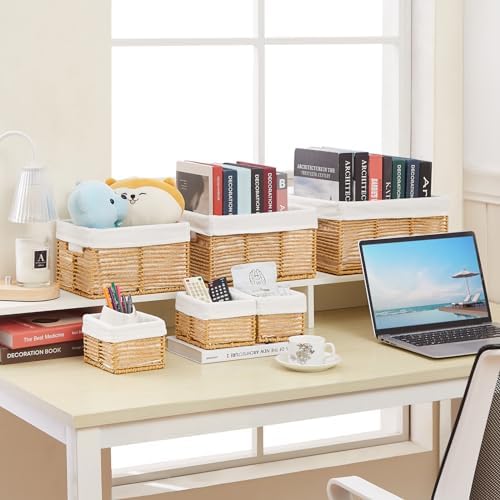 Vagusicc Wicker Storage Basket, 6 Pack Baskets for Organizing, Wicker Baskets with Handle, Rectangular Woven Basket for Storage Shelves, Cube Storage Bins for Closet/Clothes/Dresser, Natural - Image 6