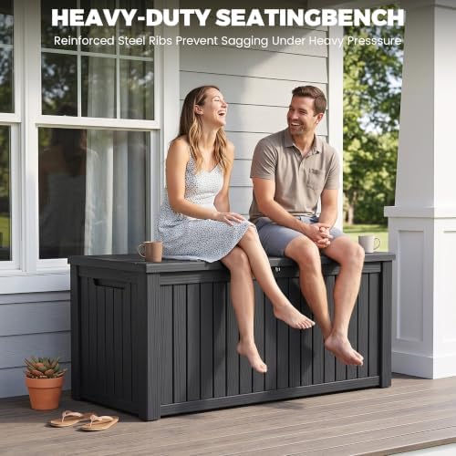 200 Gallon Resin Deck Box, Lockable Patio Outdoor Storage Box for Furniture, Garden Tools and Tools Storage, Waterproof Outside Storage Boxes Black - Image 2