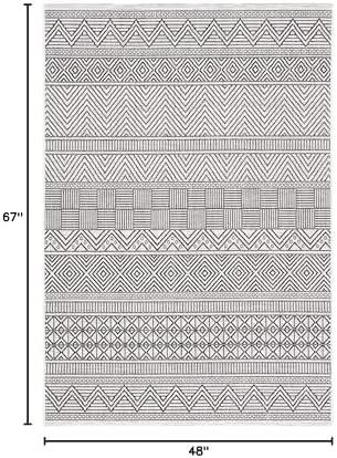 SAFAVIEH Washable Rug Outdoor Courtyard Collection - 4' x 5'7", Ivory & Black, Non-Shedding & Easy Cleaning, Ideal for Patio, Backyard, Mudroom (CY8196-53712) - Image 5