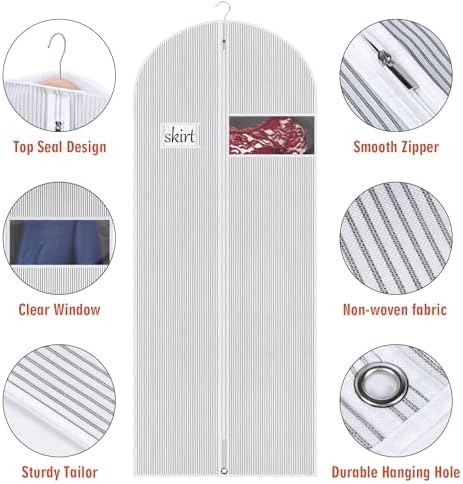 Univivi Long Garment Bags Dress Bags for Gowns, 60 Inch, 10 Pack, White - Image 3