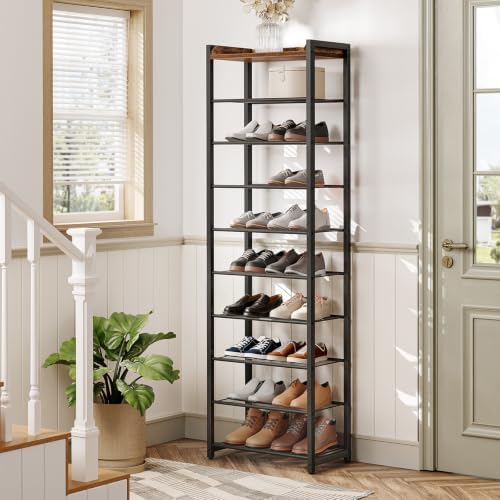 HOOBRO 10 Tier Shoe Rack, Large Capacity Shoe Storage for 18-20 Pairs, Sturdy Metal Shoe Shelf for Closet Entryway, Space Saving Shoe Organizer for Sneakers Heels, Rustic Brown BF40XJ01 - Image 2