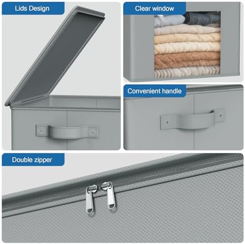 Zilink Fabric Storage Bins with Lid Closet Storage Bins, Light Grey, 4Pack - Image 3