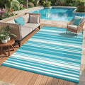 GAOMON Modern Striped 9x12 Outdoor Rug UV-Resistant Geometric Lines Reversible Plastic Straw Indoor Outdoor Rugs Waterproof Outside Large Carpet for Camping Trailer RV Balcony Pool Light Blue White by GAOMON