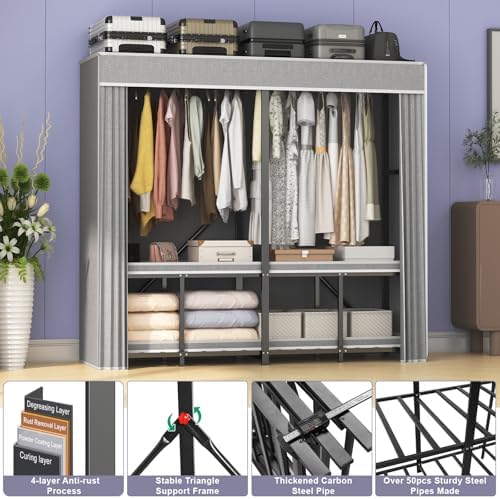 95% Assembled Heavy Duty Garmen Clothes Rack, 59" Lx68 H Freestanding Flodable Strong Portable Clothing Rracks with Cover,Black - Image 5