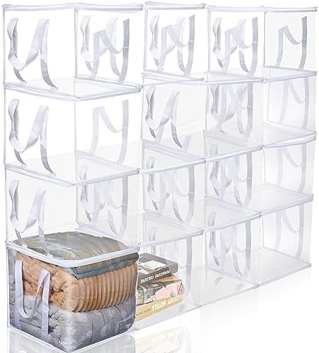 16 Pcs Clear Zippered Organizers 12''x12''x12'' Moving Bags with Reinforced Handles Heavy Duty Storage Cube Tote Storage Blanket Bags Bins for Clothes Moving Supplies Linens Shoes Closet Organizer by Windyun