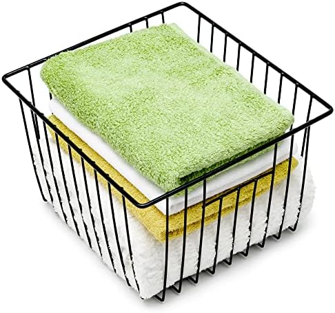SANNO Freezer Storage Baskets, Pantry Storage Wire Basket Organizer Bins Refrigerator Bin with Built-in Handles for Cabinets, Pantry, Closets, Bedrooms - Set of 4 Black, Black,11"x 10" - Image 5