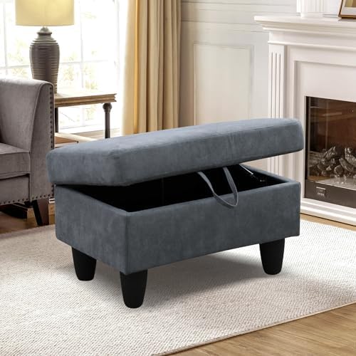 28.5'' Ottoman with Storage, Flannel Ottoman Foot Rest for Living Room Upholstered Footstool, Perfect Storage Ottoman Bench Bag Floor Chair for Bedroom or Entryway, Dark Grey - Image 3